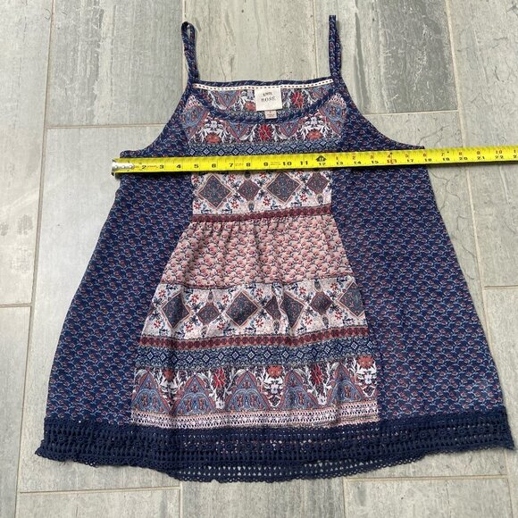 Knox Rose Floral Oversized Flowy Spaghetti Strap Blouse Navy Crochet Hem Small - Picture 8 of 10